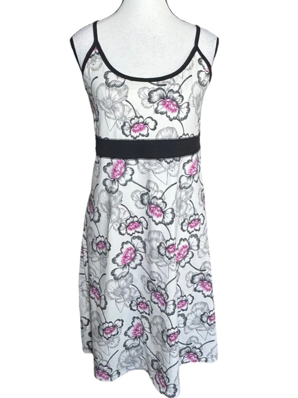 Soybu Floral Dress Medium White Pink Gray Strappy Shelf Bra Knee Length Active